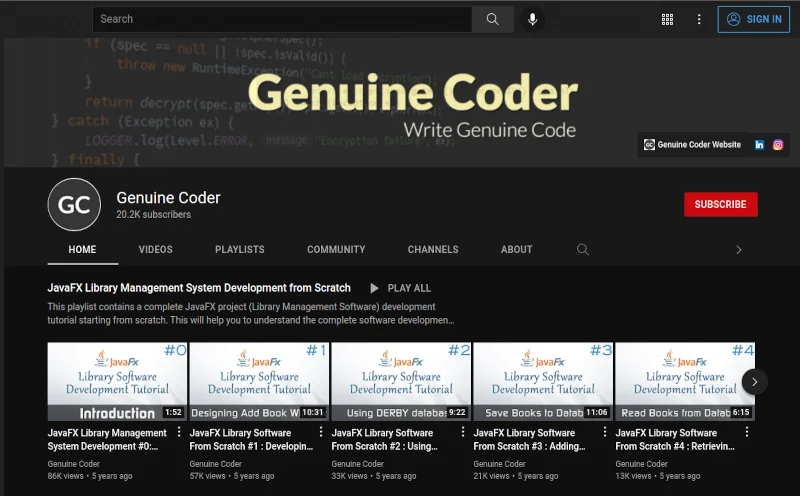 Genuine Coder YouTube Channel Screenshot